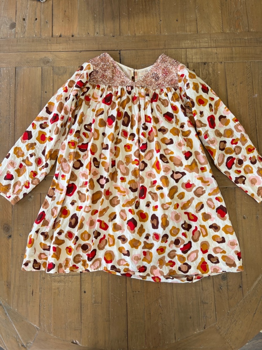 Pink chicken leopard print pink sequin long sleeve dress girls 10